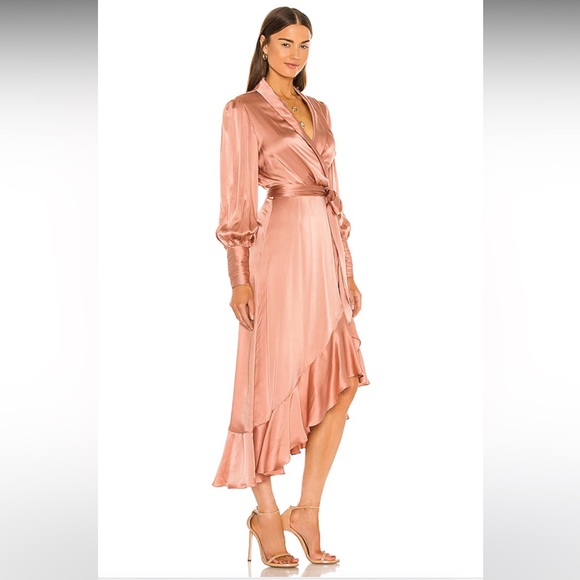 Zimmermann Silk Wrap Midi Dress in Lipstick - Picture 2 of 10